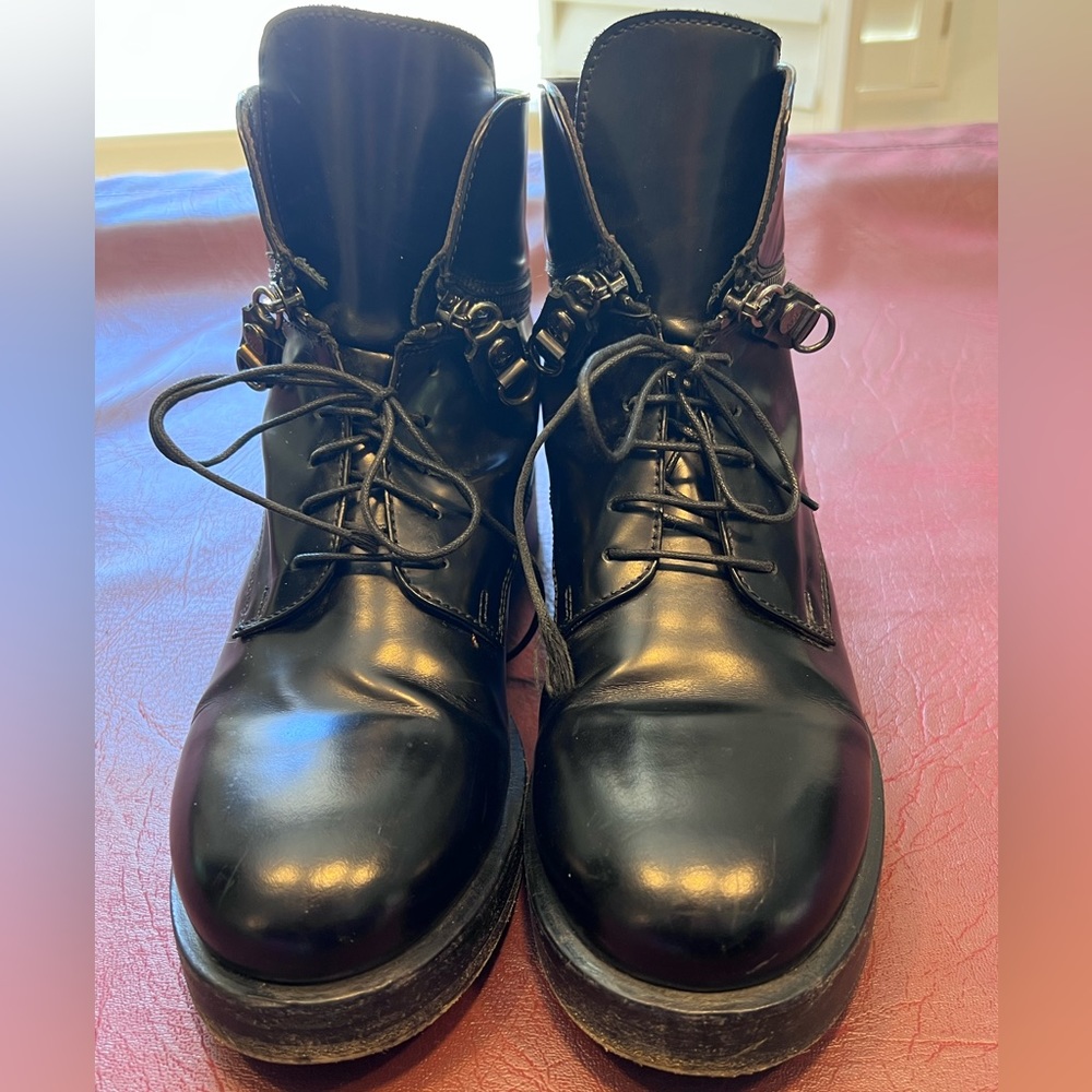 AGL Black Patent Leather Combat boots w/ removable zipper